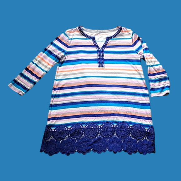 LAND'S End 3/4 Sleeve Striped V-neck Tunic XS Mint Condition - Picture 1 of 7